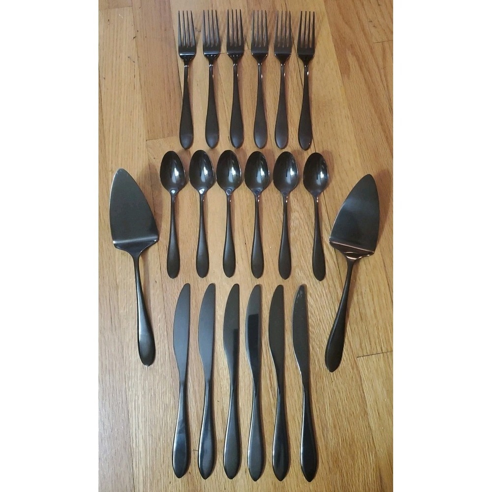 Cambridge Titanium Coated Shiny Black Flatware Cutlery Fork Knife Spoon 20pc Lot